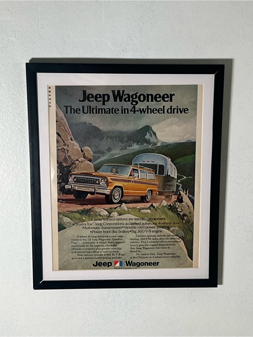 Vintage Jeep Wagoneer Advertisement Framed Art Ad Home Decor Memorabilia Artwork